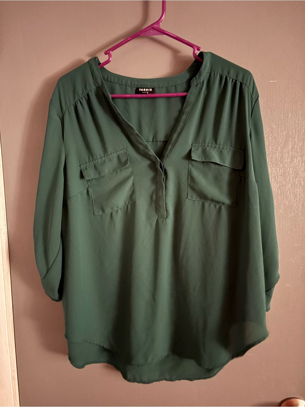 torrid Dark Olive Green Split-Neck Utility Blouse